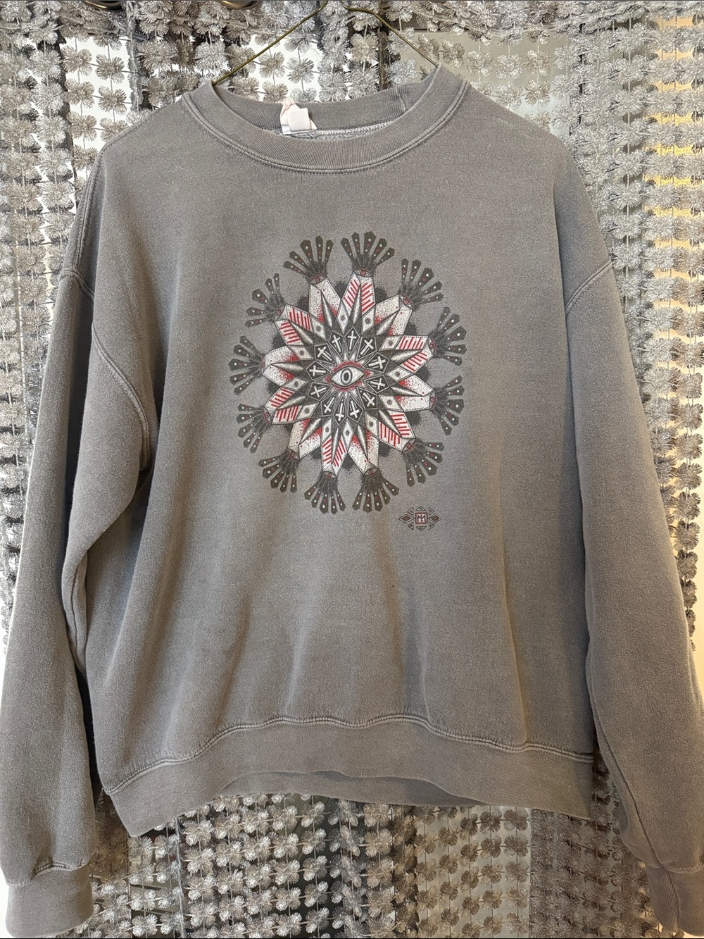 Obey Gray Sweatshirt with Red & White Mandala Graphic